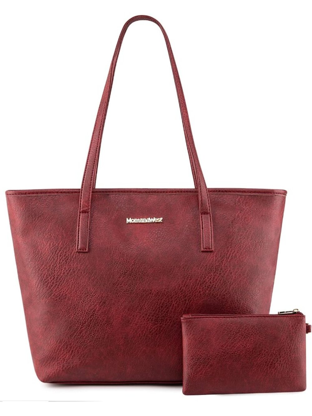 Women's Dark Red Vegan Leather Purse Ladies Shoulder Handbag West Tote Bags
